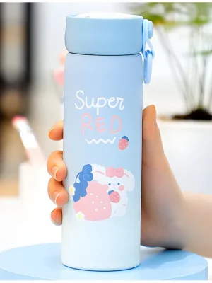 thermos cup high value cute rabbit water cup girly heart in style stainless steel student gradient PACK OF 1 COLOR MAY VARY