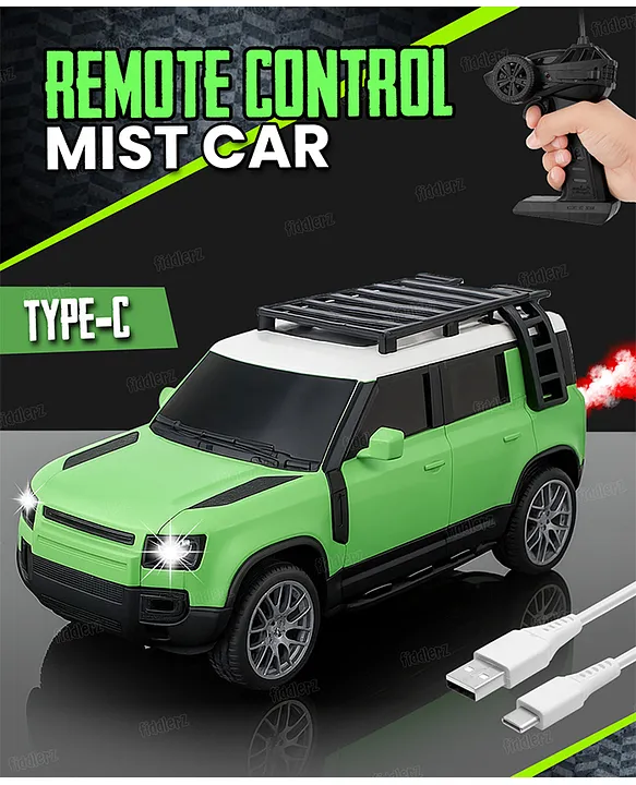 Fiddlerz Remote Control Car Toy for Kids with Mist Spray Action High Speed RC Car Type C Rechargeable RC Vehicle for Boys and Girls Age 3+ (Green)