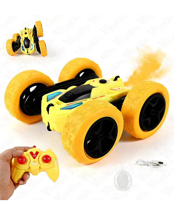 Vikrida Spray Stunt RC Cars 2.4GHz Remote Control Car with Headlights Off Road 4WD 360 Rotating RC Crawler Gifts for Boys & Girls Yellow Smoke Car