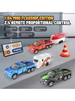 SANJARY Sanjary Mini Alloy OffRoad RC Car for 1:64 Scale Remote Control Car Toys with attachable trolley for kid color design may vary