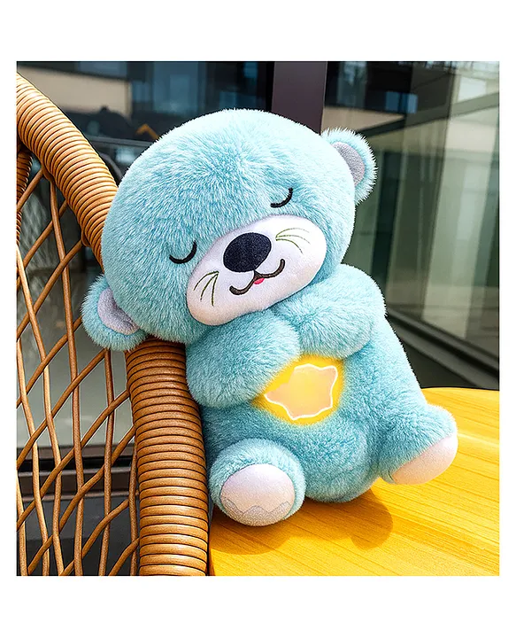 Soft Teddy Bear Plush Toy For Kids with Simulated Breathing Effect Soothing Music And Soft Glowing Light Sleep Companion for Babies Toddlers & Kids Color May Vary Height 23 cm