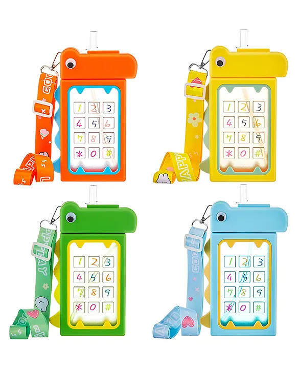 Dinosaur Theme Sipper 480ML Water Bottle for Kids Cute Water Bottle with Soft Silicone Sipper Drinking Bottle with Adjustable Shoulder Straps PACK OF 1 COLOR MAY VARY