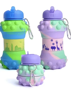 Collapsible Silicone Water Bottle LeakProof BPAFree Soft & Durable Foldable with Carabiner Hook Dotted Design Perfect for School Sports Outdoor PACK OF 1 COLOR MAY VARY