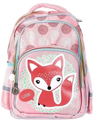 SMJM Fox Printed School Bag Pink 15.7 Inches