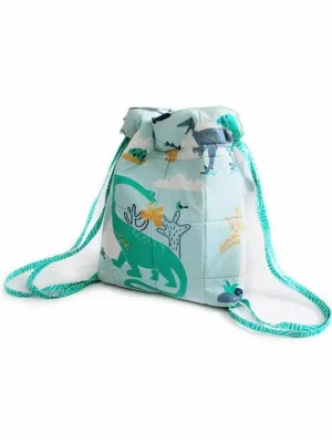 Silverlinen Quilted Cotton Drawstring Bag Dinosaur Print Blue