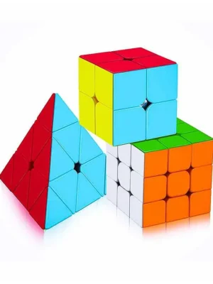 Yamama Combo of 2X2 3x3 and Pyramid Triangle Stickerless Cube Multicolor
