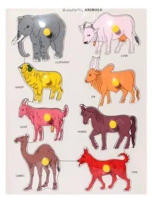 Wooden Domestic Animals Puzzles Multicolor