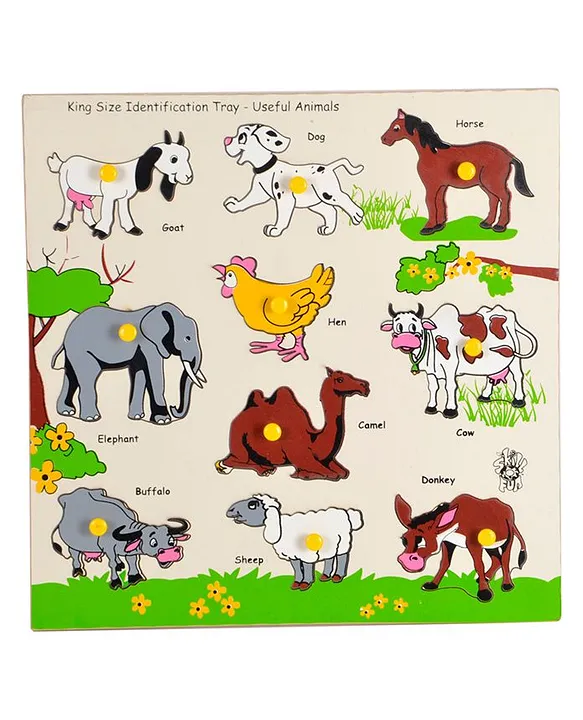 Wooden Animal Identification Tray Kingsized Tray With Knobs Animal Toys For Kids Animal Puzzle Educational Toys For 2 Year Old Toddler Activity Toys Peg Board