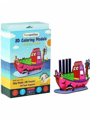 MDF Wood 3D Coloring Model Ship DIY Puzzle Toy Multicolor Pack of 6 15 Pieces each