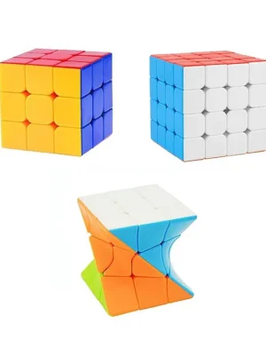 High Speed Smooth Stickerless Rubik Cubes Pack of 3 Multicolour