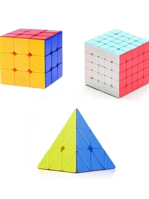 High Speed Smooth Stickerless Rubik Cubes Pack of 3 Multicolour