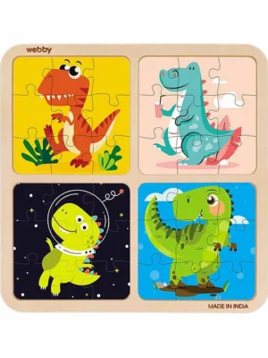 4 in 1 Dinosaurs Wooden Puzzle Multicolor 36 Pieces