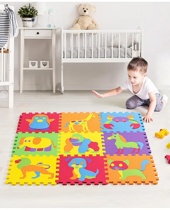 Premium Pop Out Interlocking Animal Floor Puzzle Playmat (95cm * 95cm) 9 Jumbo PiecesEva Soft Colorful Kids Floor mat Thickness 1 cmBIS Certified6 months+Colors may vary