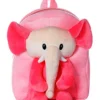 Frantic Velvet School Bag Elephant Design Pink Grey Height 13.7 Inches