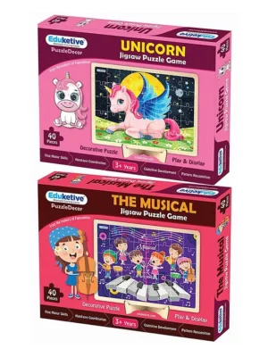 Unicorn & The Musical Decorative Jigsaw Puzzle Pack of 2 40 Pieces Each