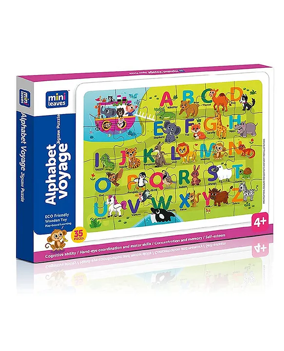 Mini Leaves 35 Pieces Wooden ABCD Alphabet Puzzle with Wooden Tray