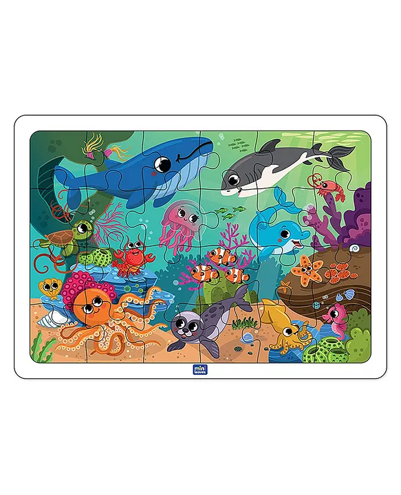 Mini Leaves 24 Pieces Wooden Sea Ocean Animal Jigsaw Puzzle with Wooden Tray
