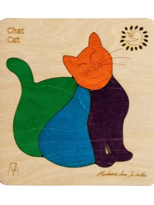 Chat Cat Wooden Board Puzzle Multicolor 4 Pieces