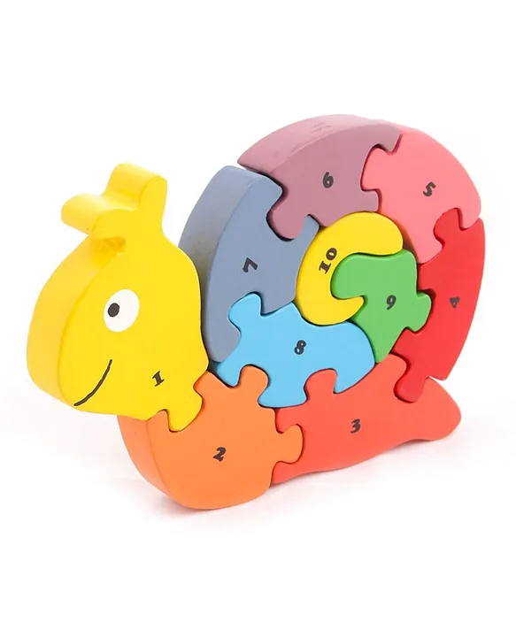 OpaToys Premium 10 pcs Wooden Puzzle Snail Set Counting Numbers double sided Front side (1 to 10) & Back Side(I to X) Educational & Learning Toys Shape Matching Puzzle Preschool Colorful BIS Certified 18 + months