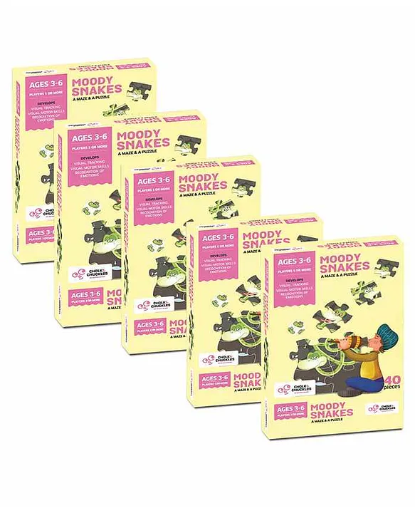 Chalk And Chuckles Moody Snakes Jigsaw Puzzles Pack of 5 Multicolor 40 Pieces Each