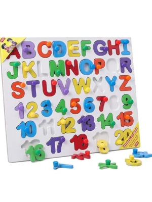 Capital Alphabets With Numbers Knob & Peg Puzzle Multicolour 46 Pieces