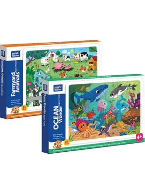 Mini Leaves 59 Pieces 2 in 1 Combo Birthday Gift Wooden Jigsaw Puzzles Farm Animal and Ocean Animal